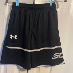 Under Armour Boys Shorts Youth Medium Black white SC Logo I Can Do All Things